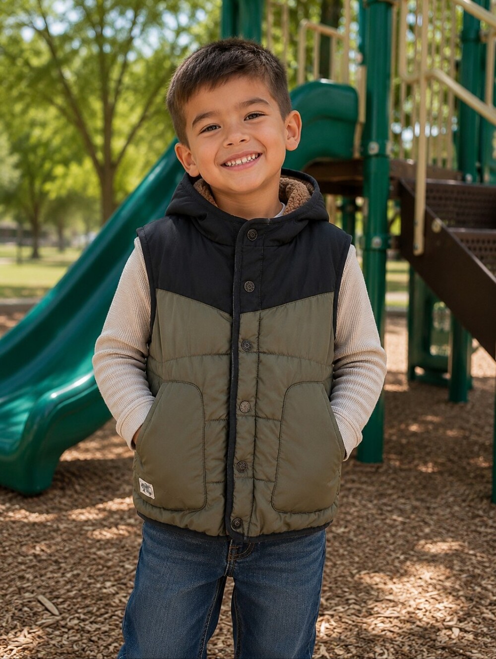 Bass Pro Shops Reversible Hooded Vest Boys Sherpa Waterproof Puffer Outdoor Med